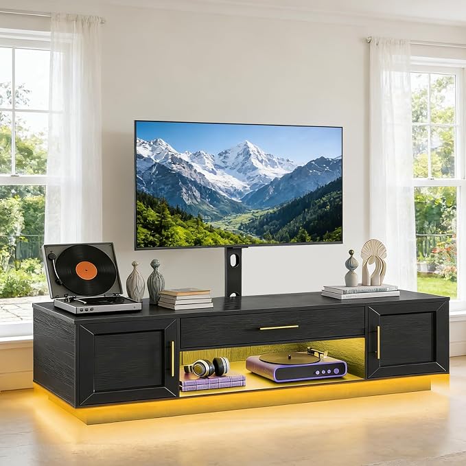 TV Stand with Swivel Mount, LED Lighting & Charging Station
