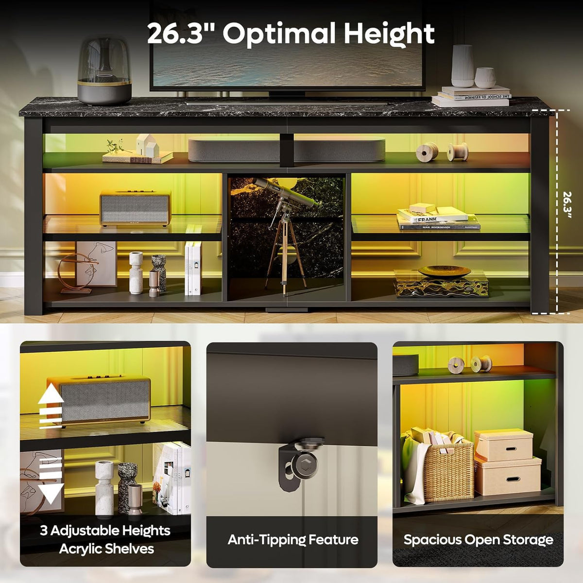 LED TV Stand with Adjustable Shelves