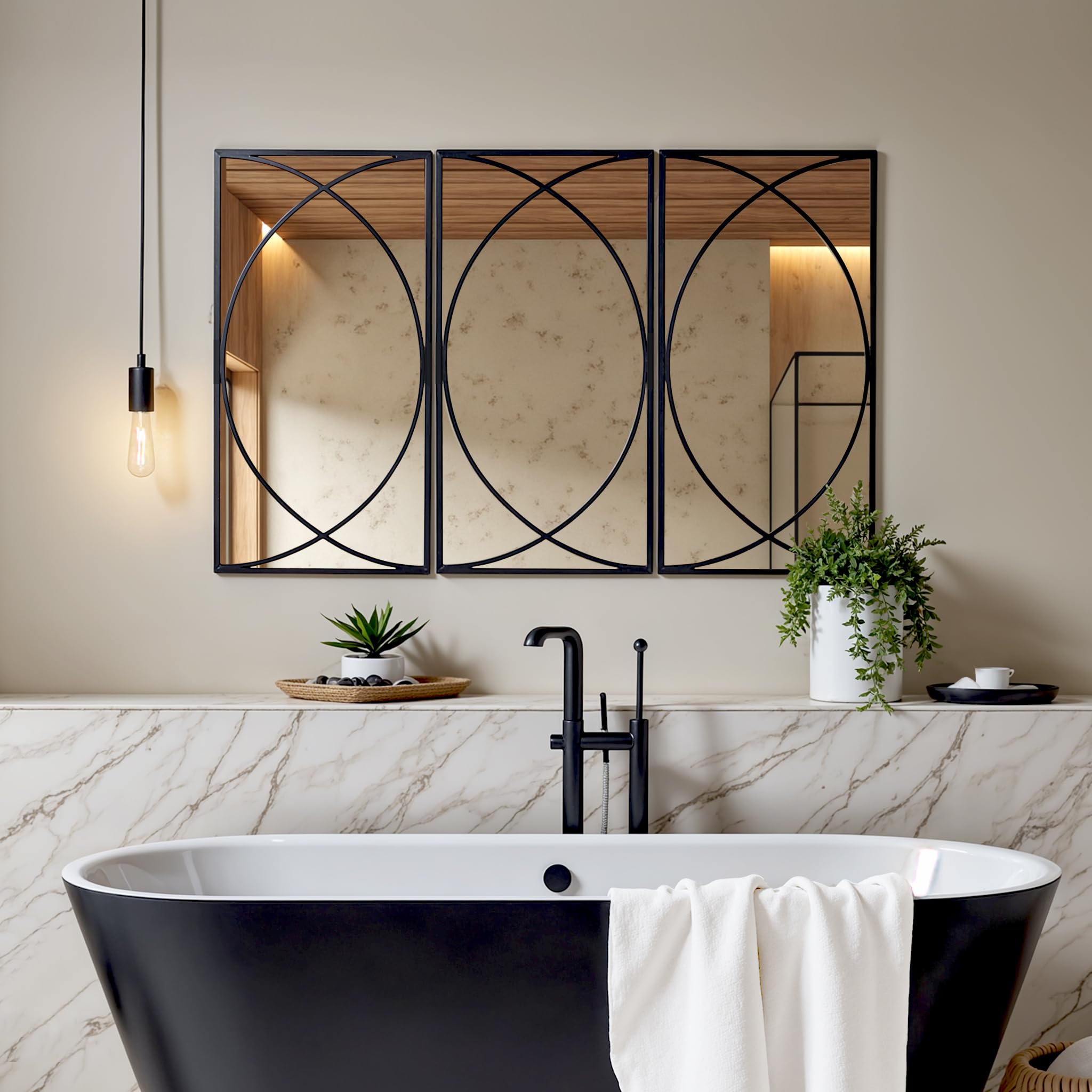 3-Piece Black Metal Wall Mirror Set