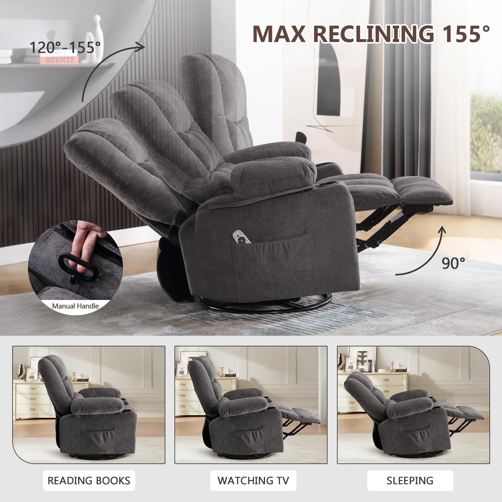 Massage Swivel Rocker Recliner Chair with Heat