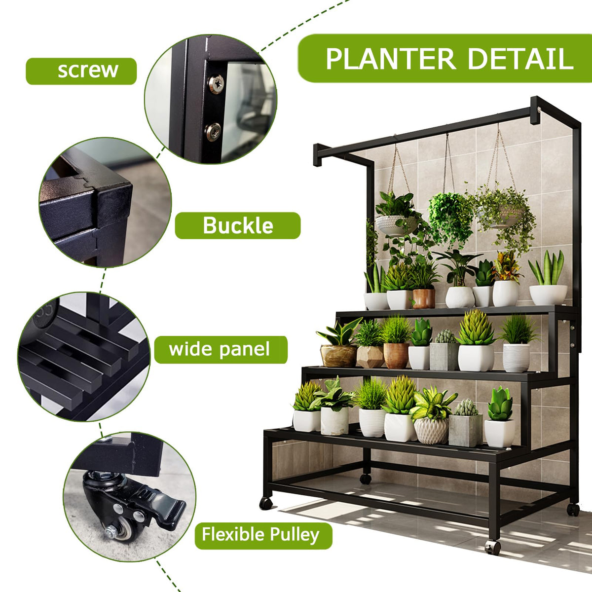 4 Tier Plant Stand on Wheels, 440Lbs Heavy Duty W47" Metal Flower Rack