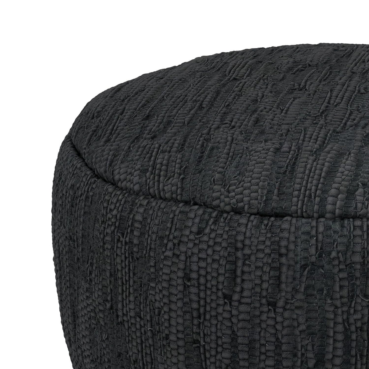 Black Leather Round Pouf