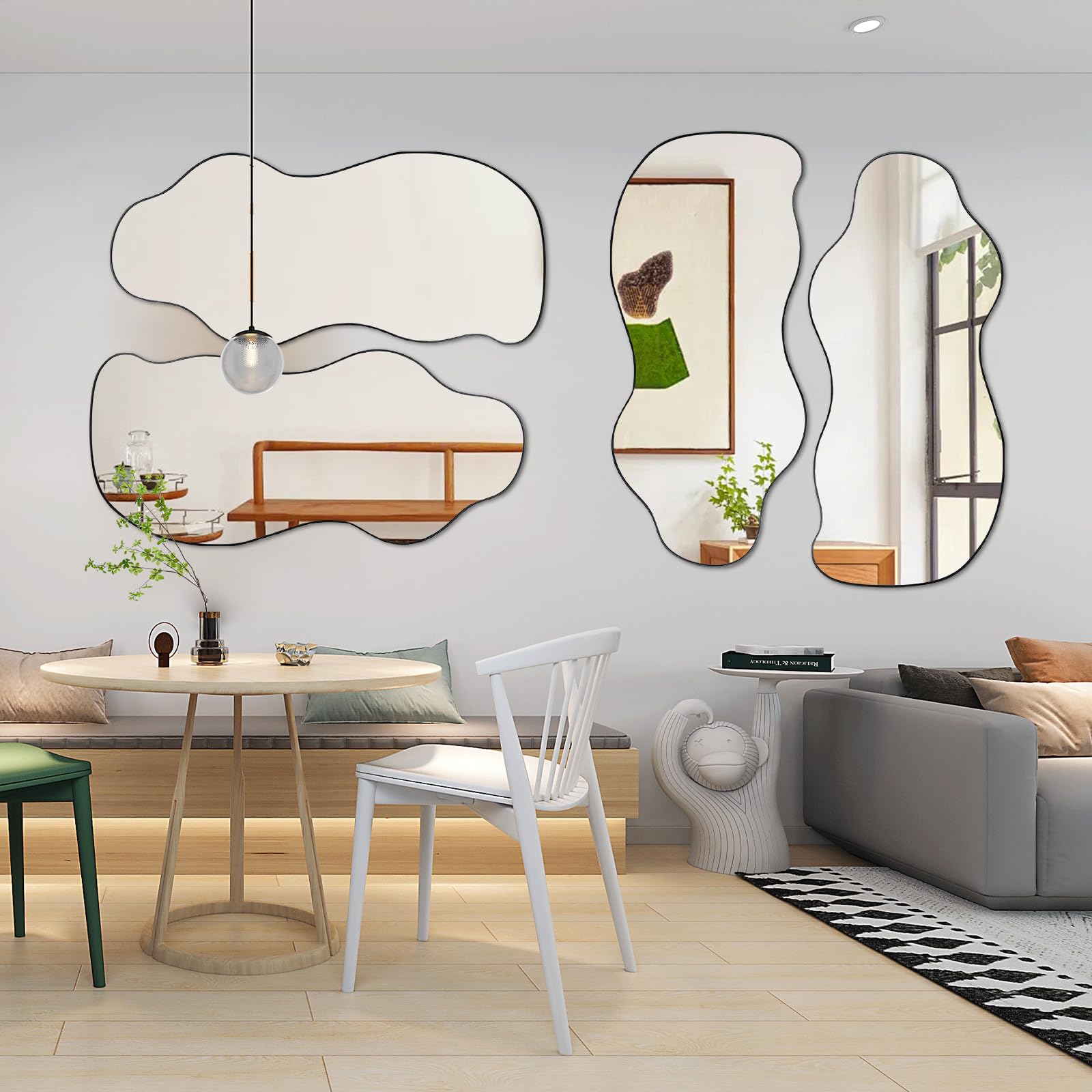 POZINO Irregular Frameless Wall Mirror, 47.25"x21.6" Asymmetrical Decorative Mirror, Modern Organic Shaped Mirror for Living Room Bedroom Entryway Fireplace, Horizontal or Vertical Hanging