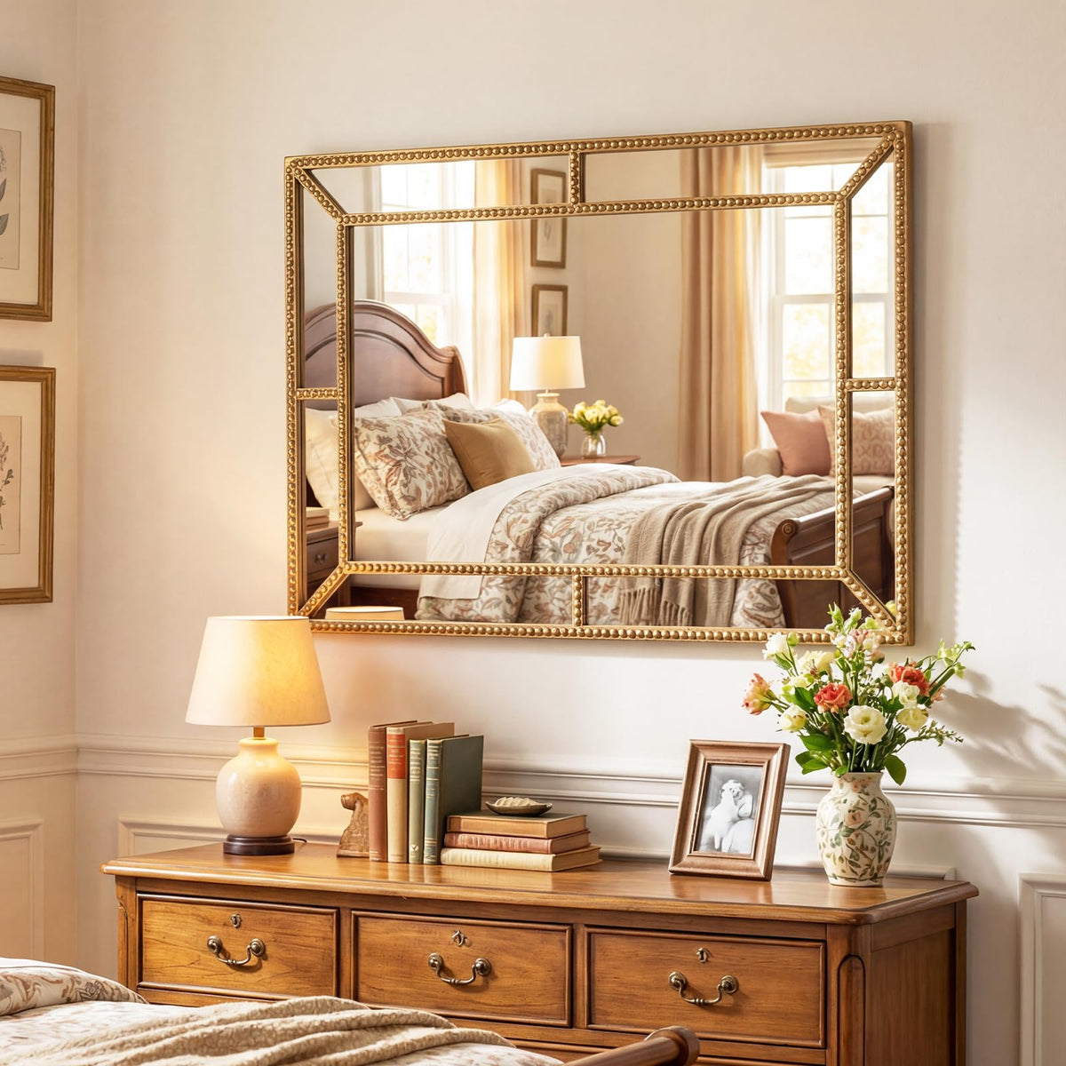 36 x 24 Gold Beaded Rectangle Wall Mirror