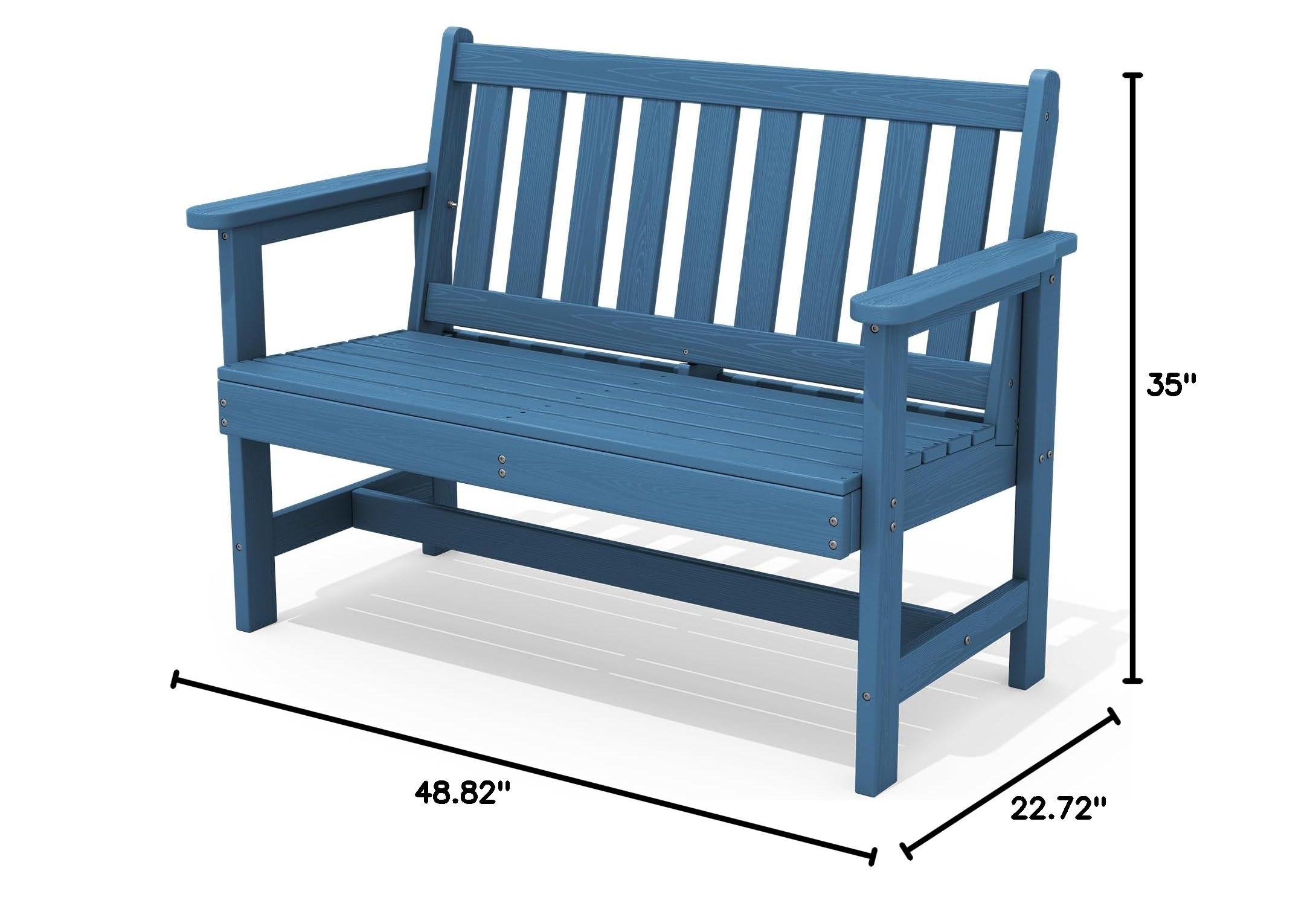 SERWALL Outdoor Bench, HDPE Outdoor Benches Weatherproof, 2-Person Garden Bench with 660 lbs Weight Capacity, Patio Benches for Outdoors, Garden, Porch, Backyard and Park, Navy Blue