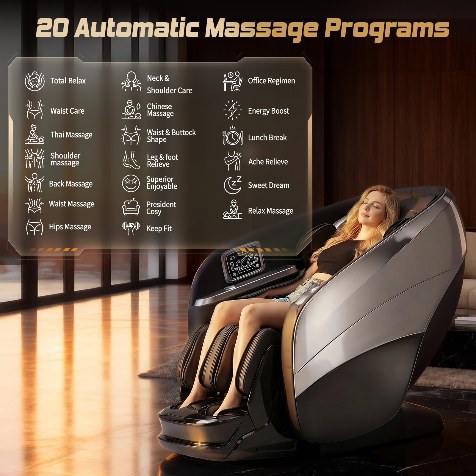 4D Zero Gravity Massage Chair with 34 Airbags & SL Track