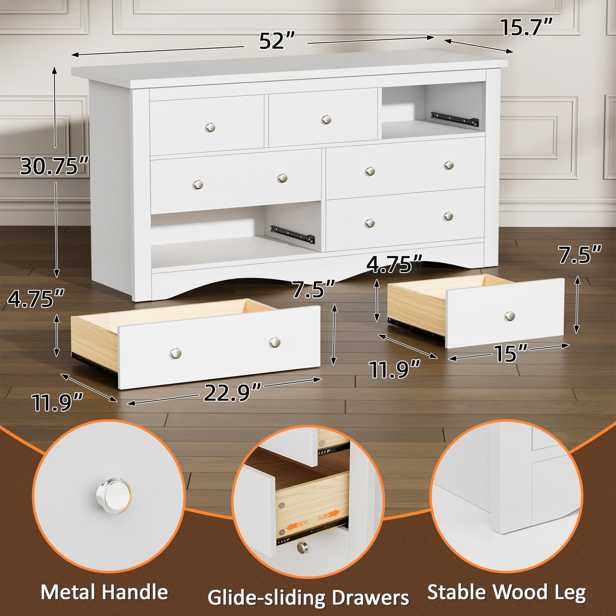 Flamaker Dresser for Bedroom, 7 Drawer Dresser, White