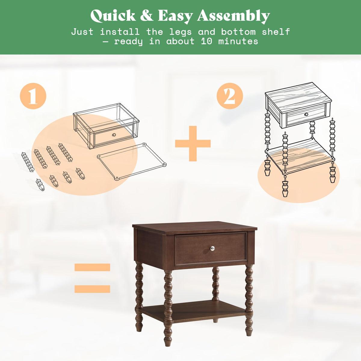 Solid Wood Spindle Nightstands, Set of 2
