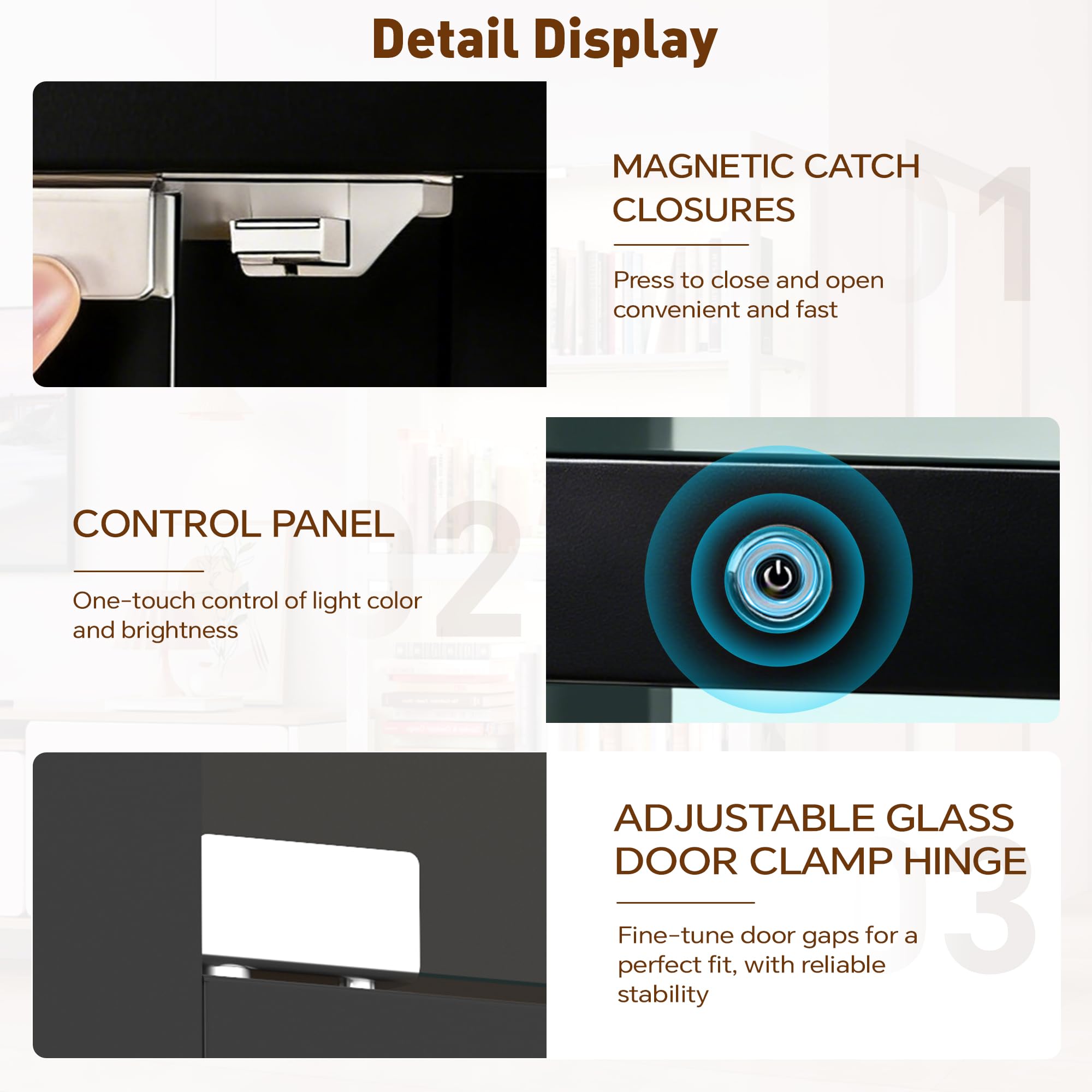 4-Tier Glass Display Cabinet with LED Lights