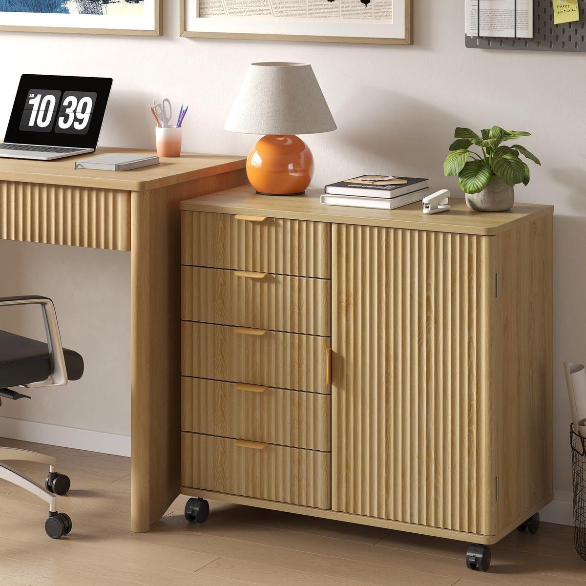 Fluted 5-Drawer Rolling File Cabinet