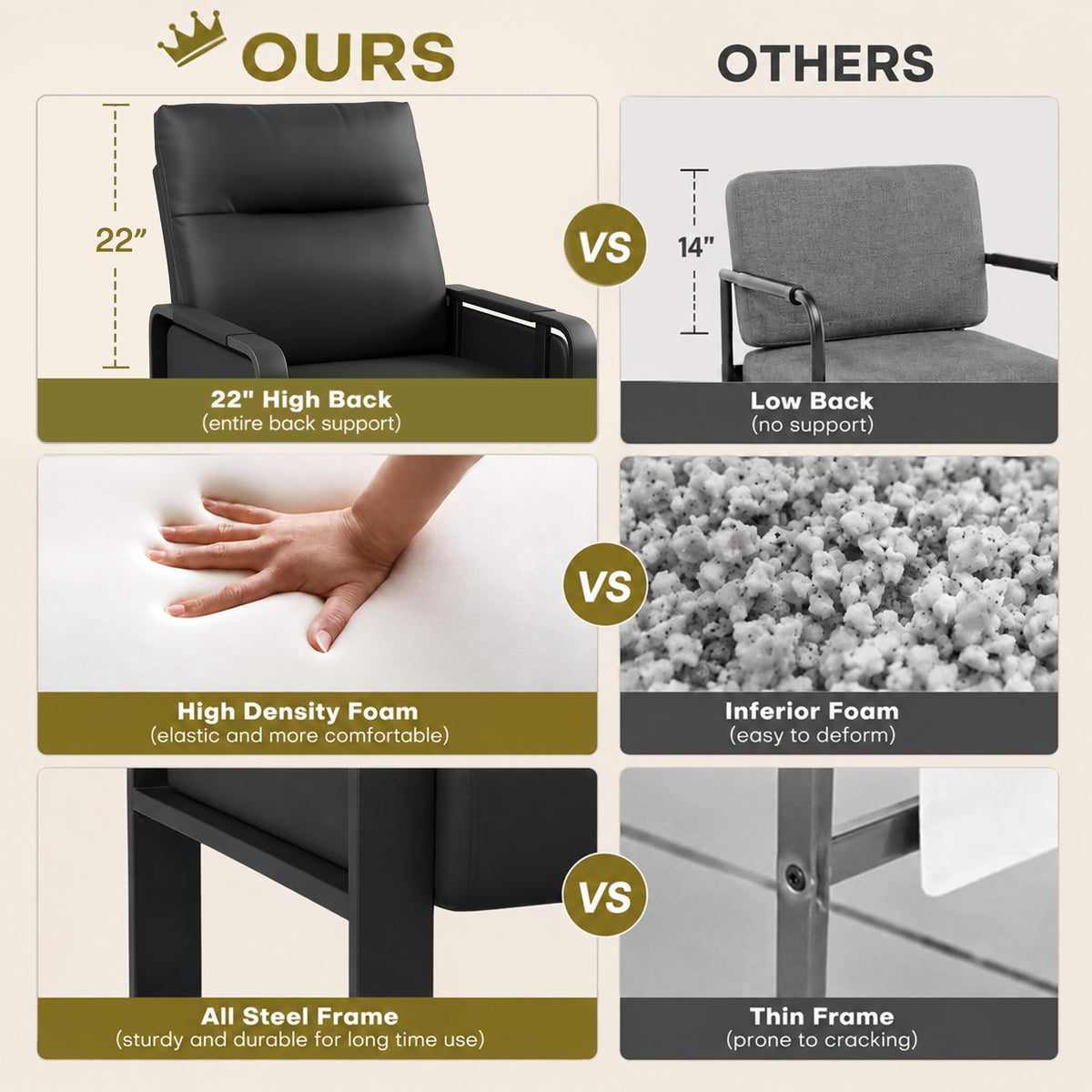 Apeaka Black Accent Chair PU Leather Upholstered Armchair with Side Table