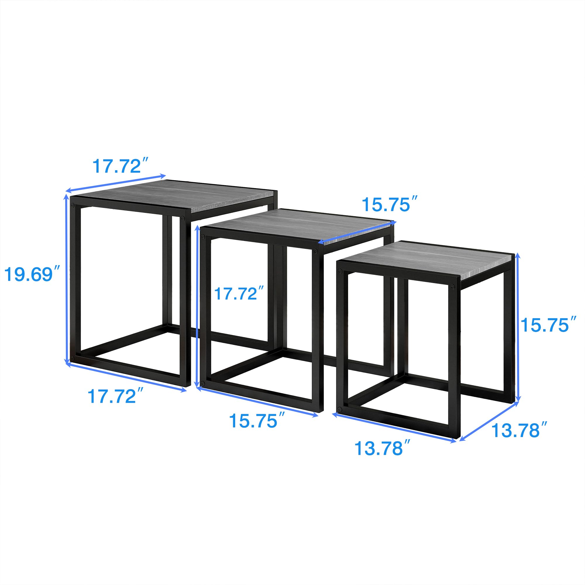 Nesting Side Table Set of 3 with Metal Frame