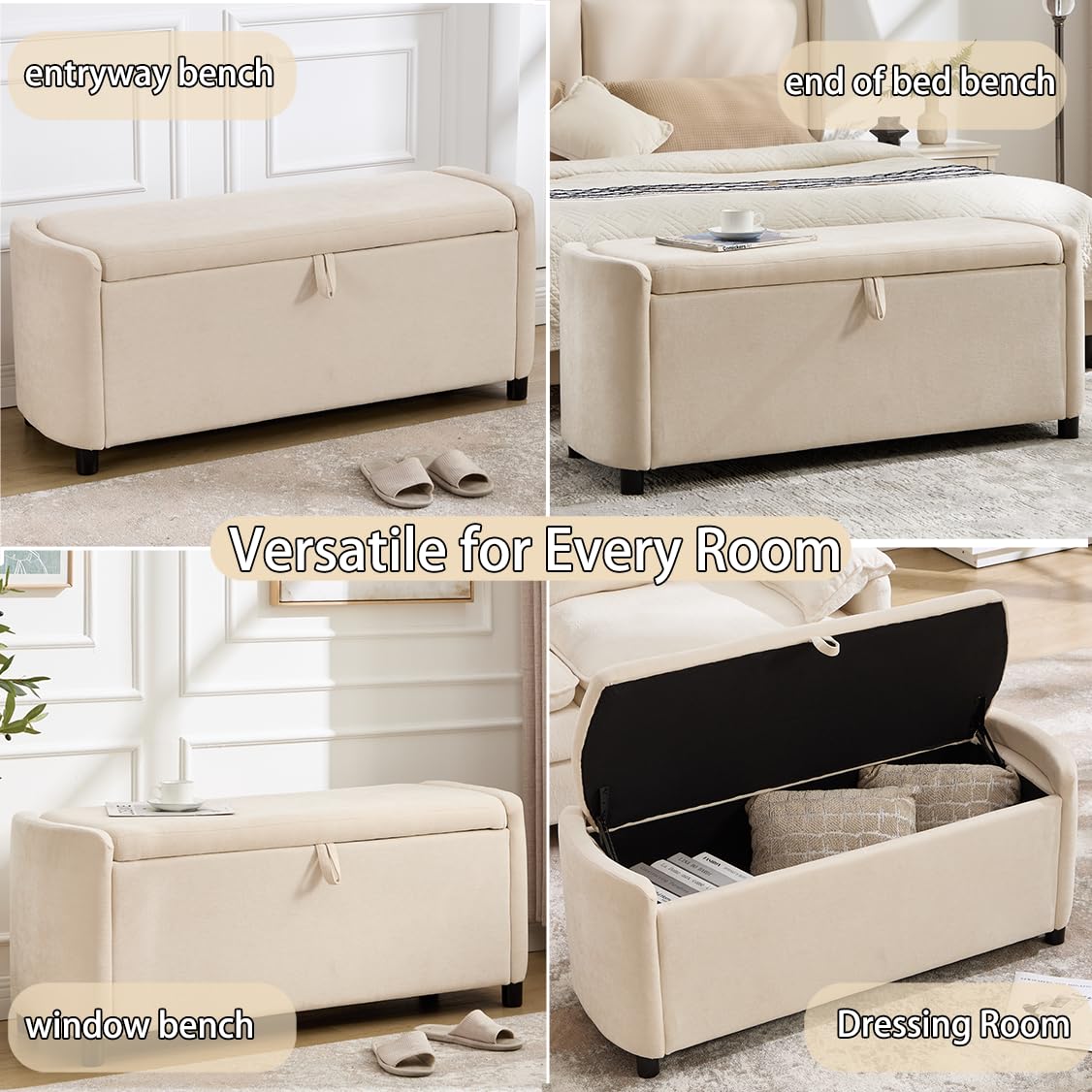 Chenille Storage Ottoman Bench