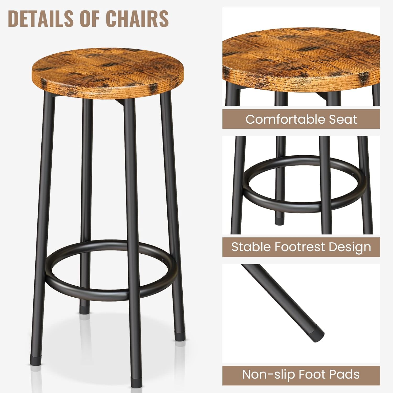 3-Piece Industrial Bar Table Set with Storage