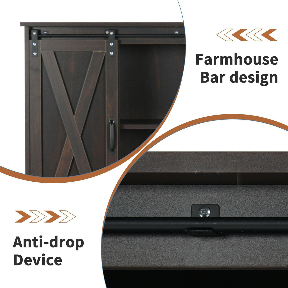 4 EVER WINNER Farmhouse Coffee Bar, 42 Inch Coffee Bar Cabinet, Espresso