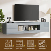 EAG 70" Floating TV Stand for TVs Up to 80", Modern Wall Mounted Entertainment Center with Storage, High Gloss Floating TV Shelf with Flip Doors, TV Floating Cabinet for Living Room (Gray)