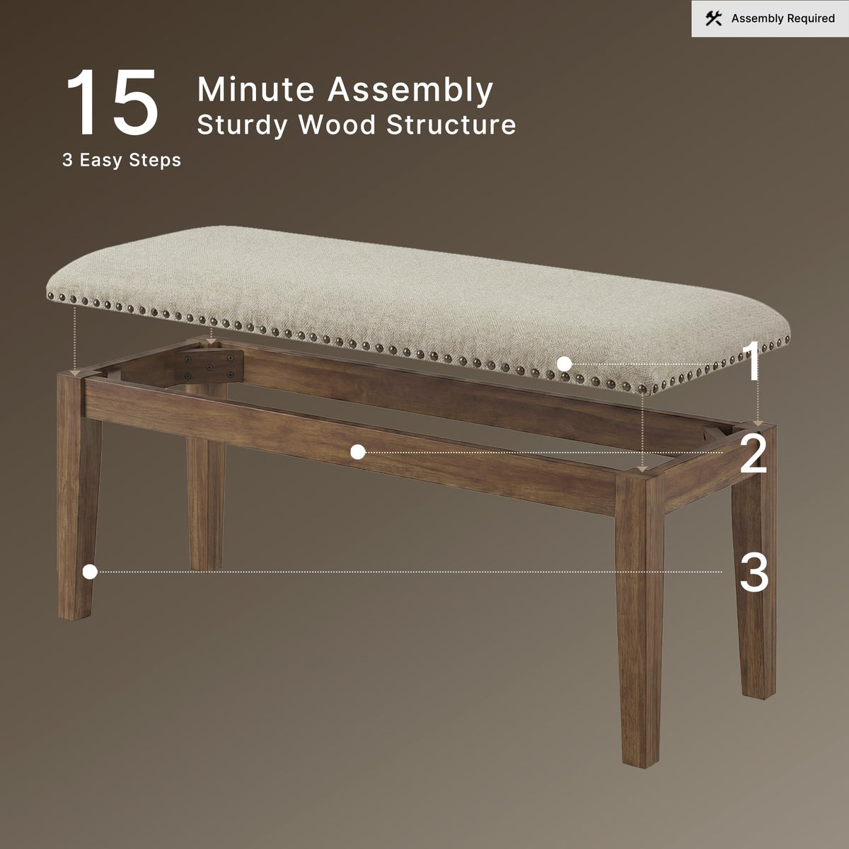 Rustic Upholstered Dining Bench