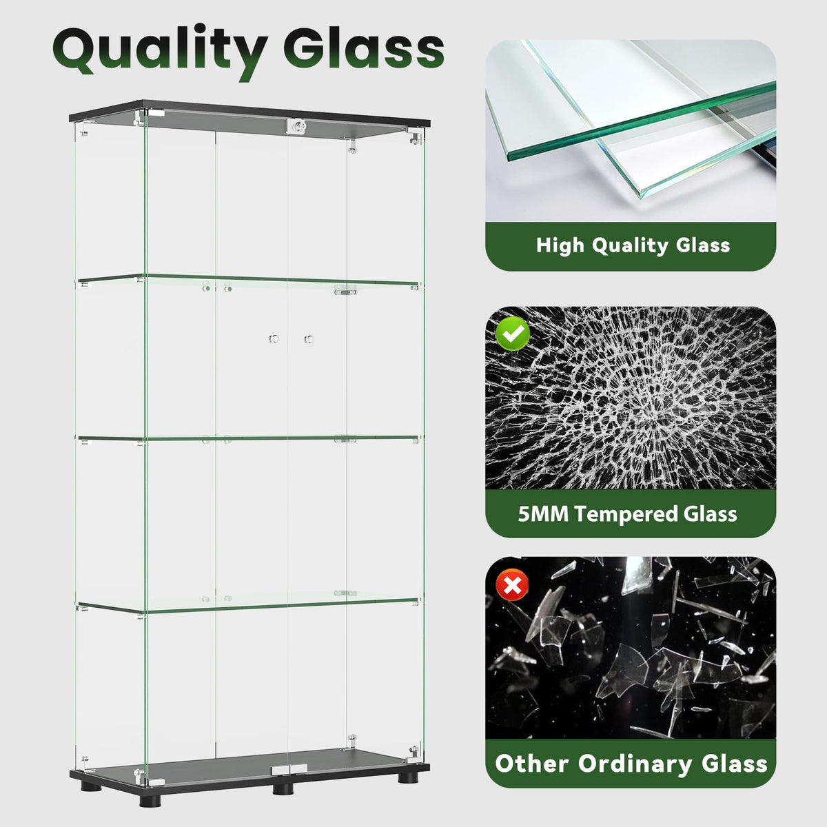 4-Shelf Locking Glass Display Cabinet