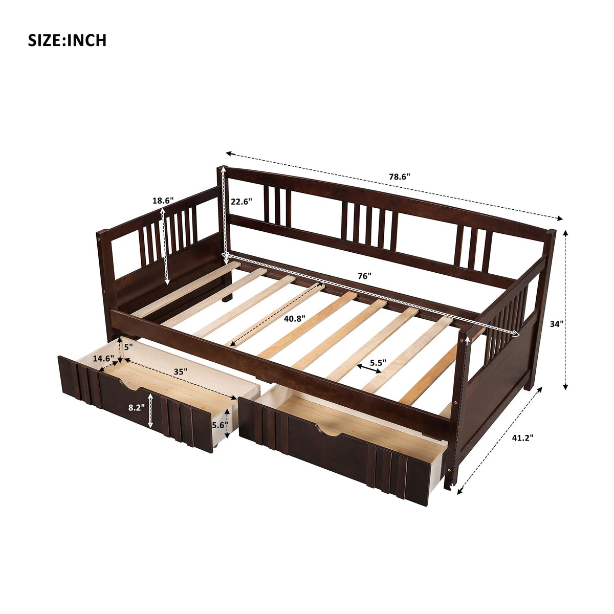 Harper & Bright Designs Twin Size Corner Day Bed Frame with Drawers, Solid Wood Daybed with Storage and Headboard, No Box Spring Needed