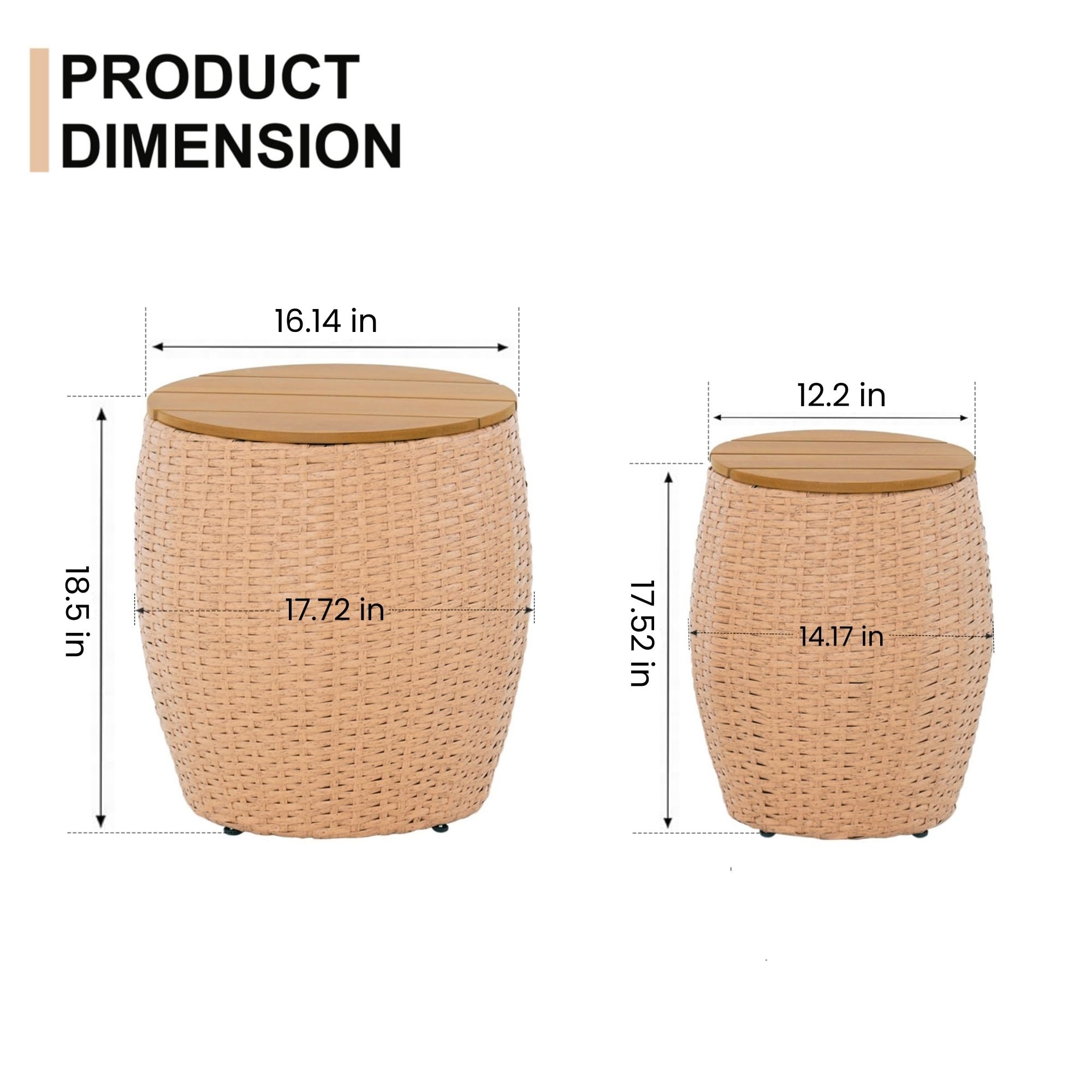 Round Wicker Barrel Side Tables with Storage – Set of 2
