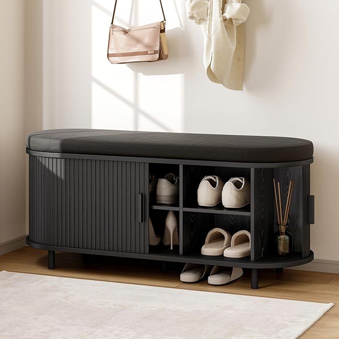 43" Fluted Shoe Storage Bench with Cushion