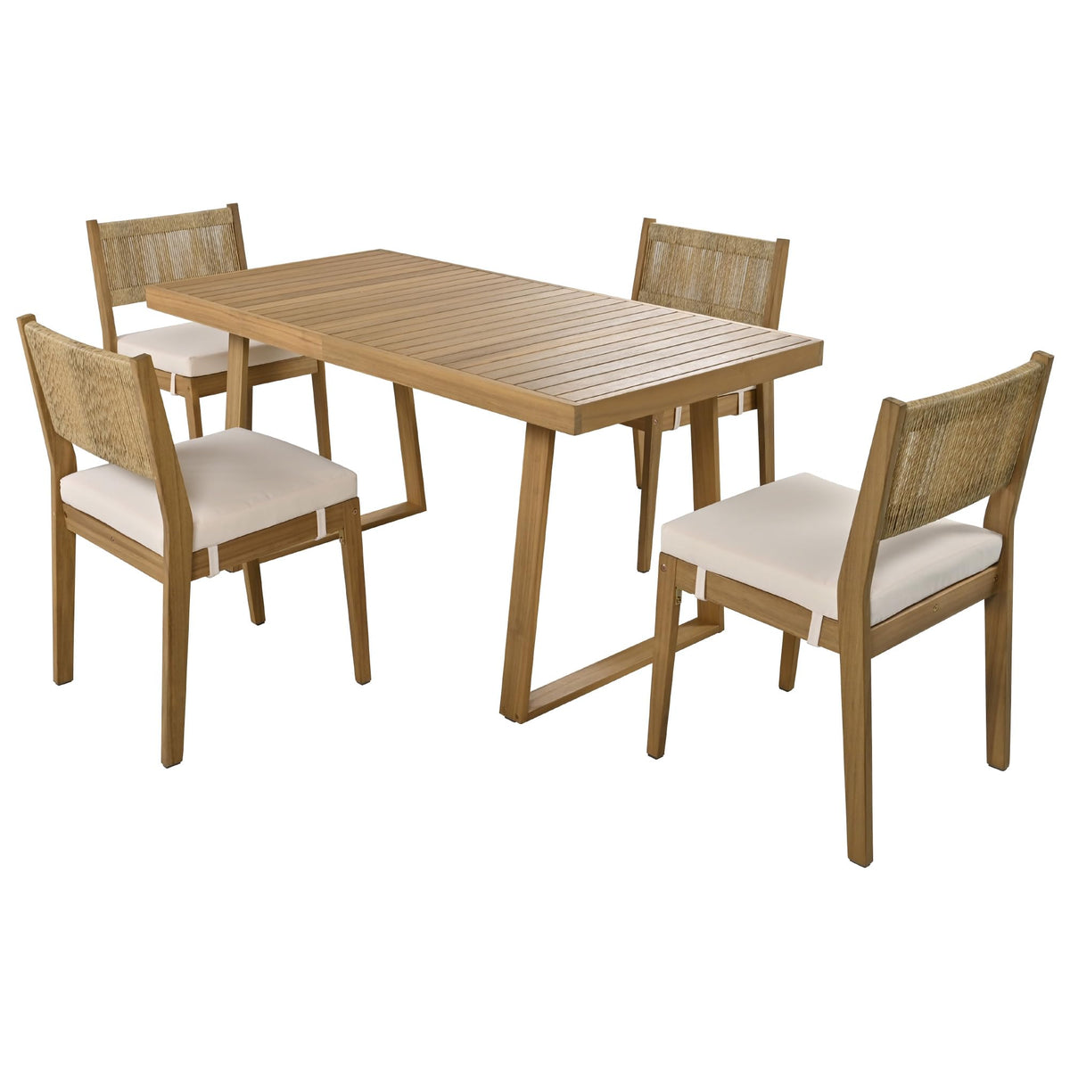 Merax Wood Outdoor Dining Table Set for 4,All Weather Patio Table & Chairs