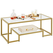 2-Tier Rectangular Glass Coffee Table with Metal Frame
