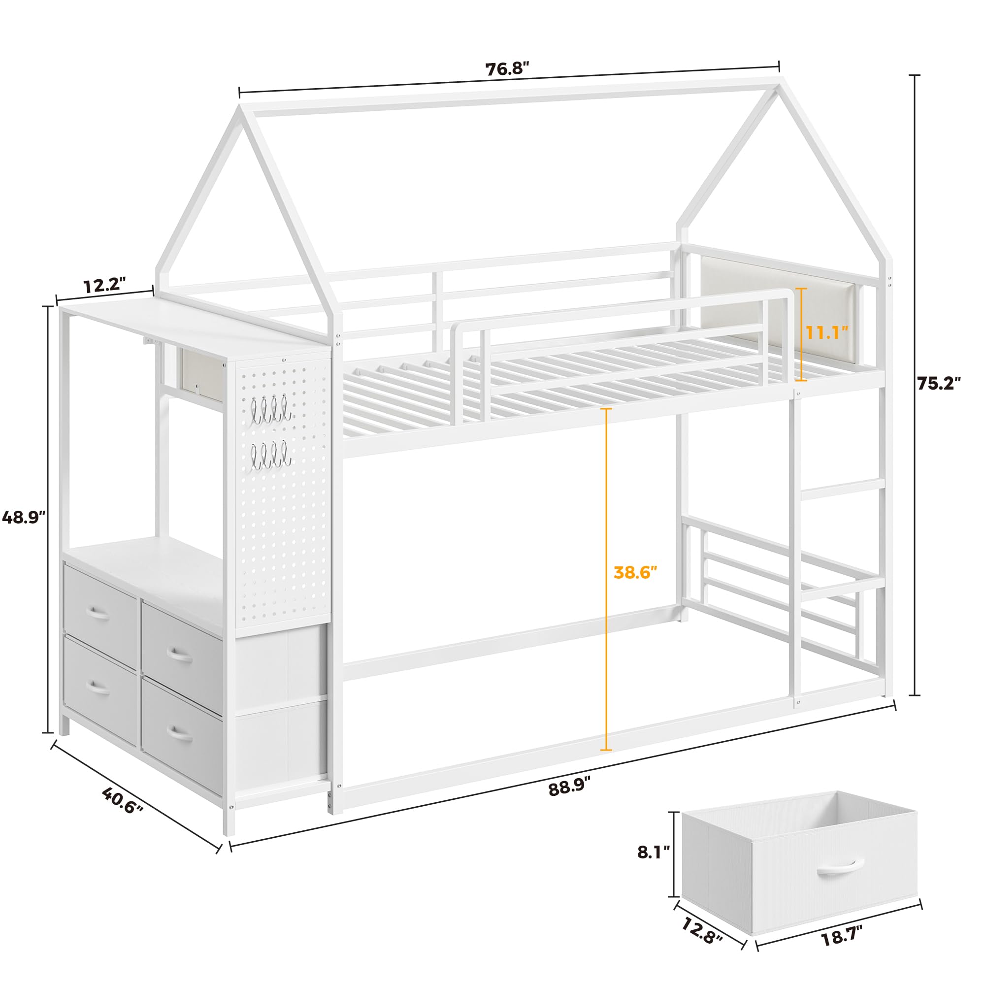 Twin Over Twin Bunk Bed with Hall Tree & Storage