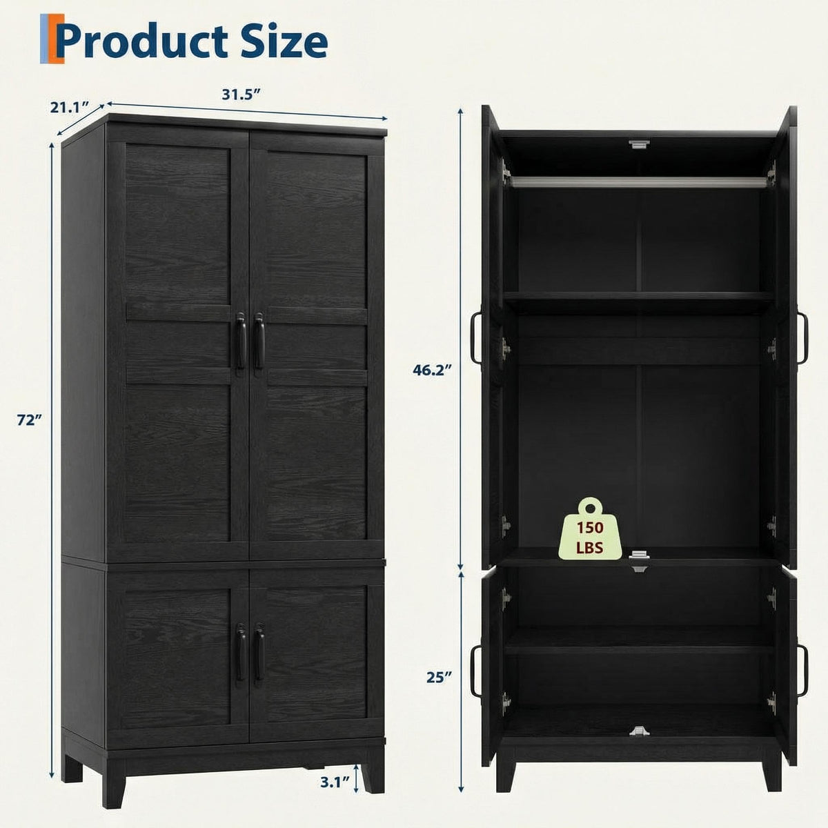 4-Door Wardrobe with Adjustable Shelf