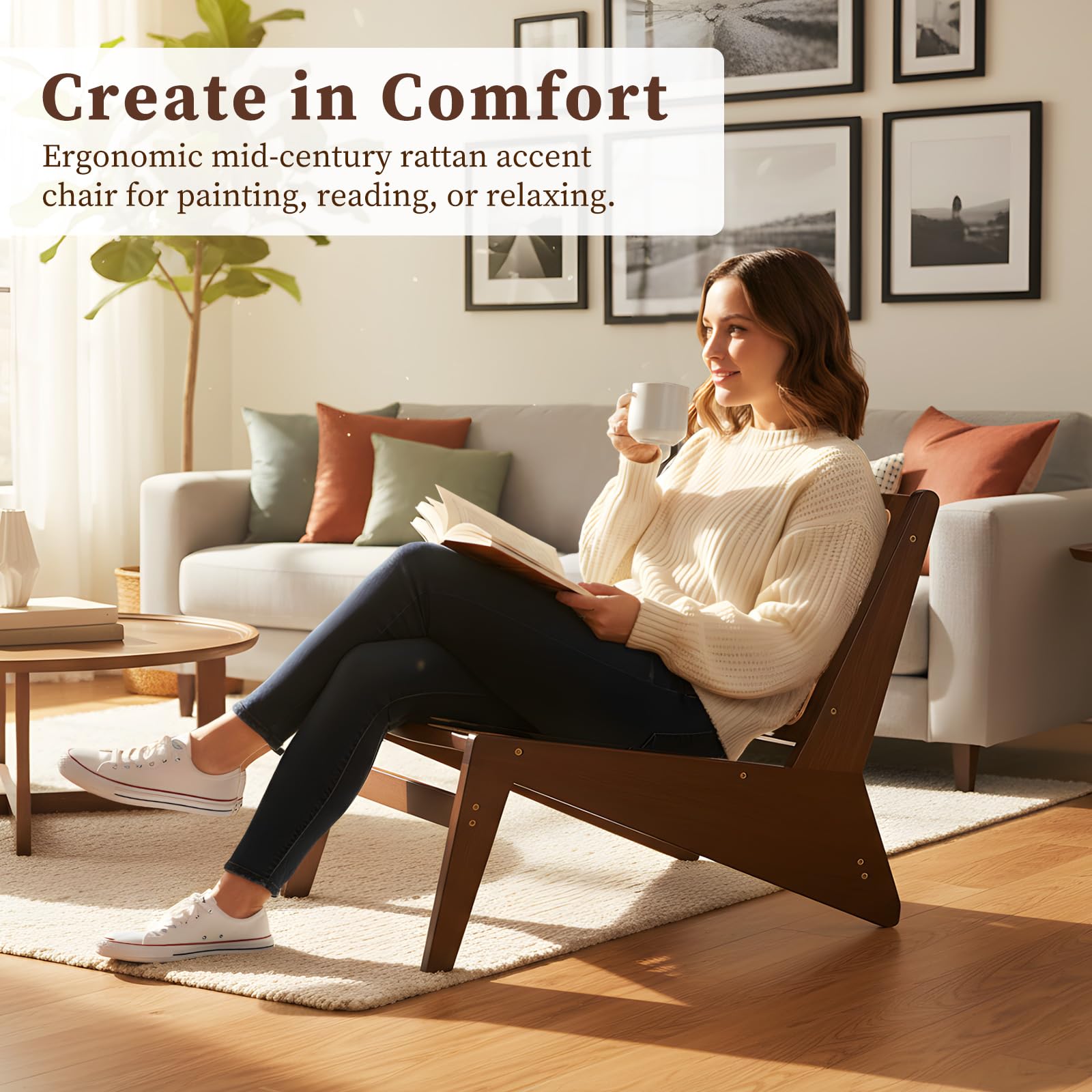 Mid-Century Rattan Accent Chair