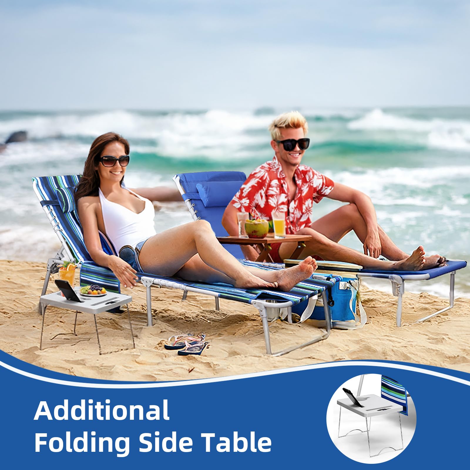 3-in-1 Outdoor Lounge Chair with Face Hole & Folding Side Table