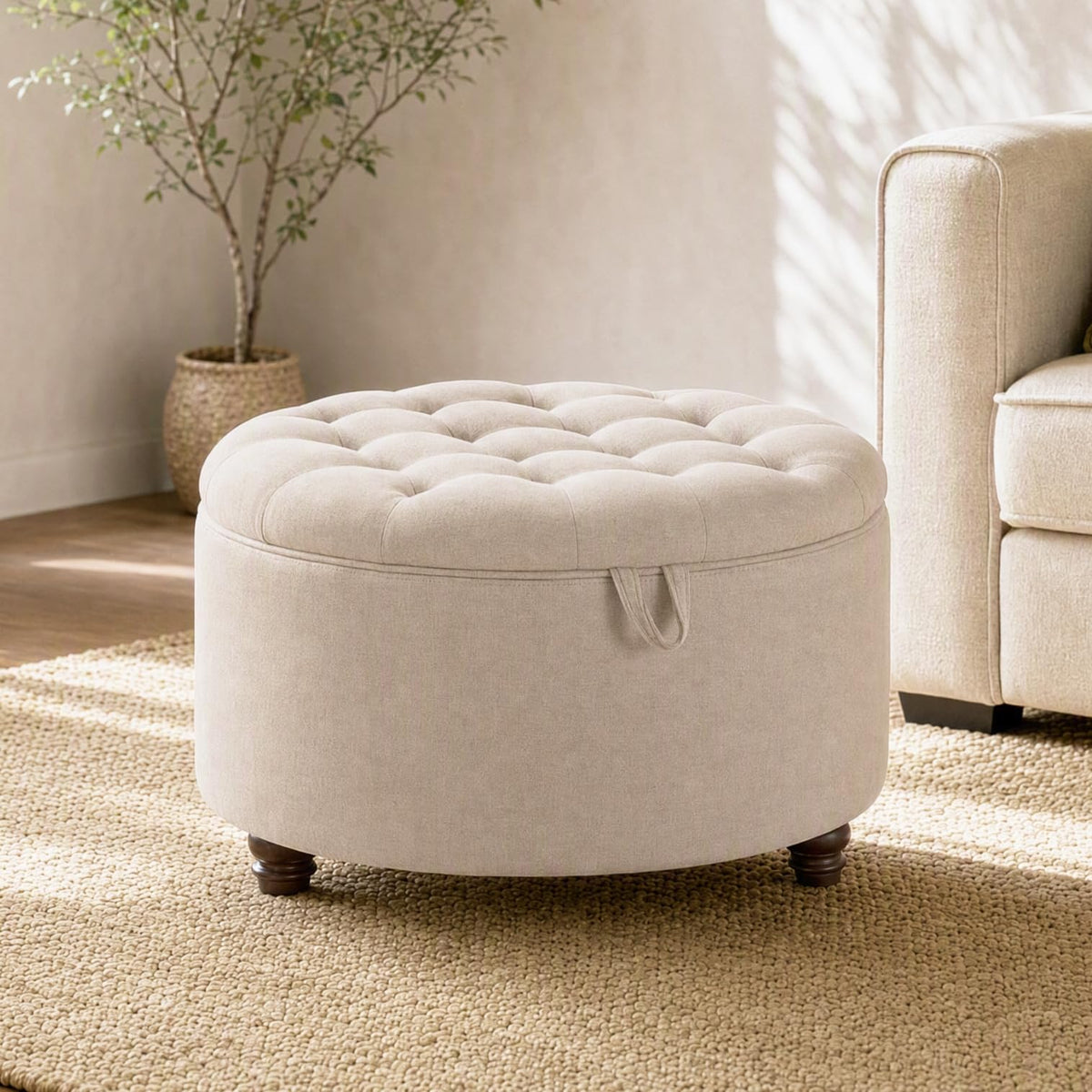Round Chenille Storage Ottoman