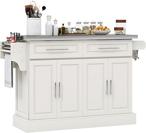 Rolling Kitchen Island Cart with Stainless Steel Top
