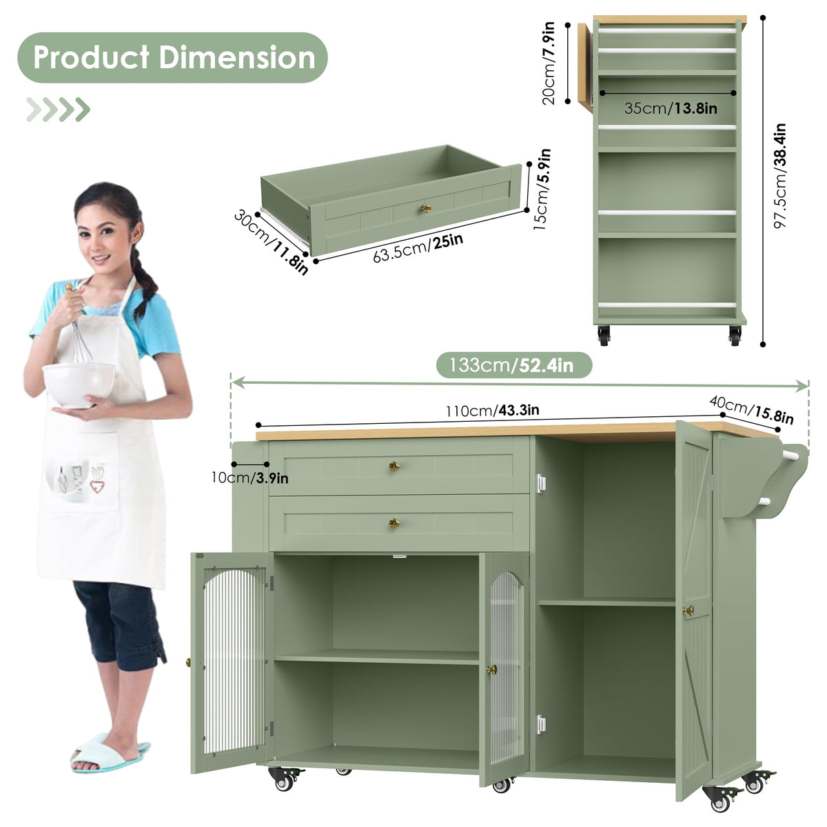 Green Rolling Kitchen Island