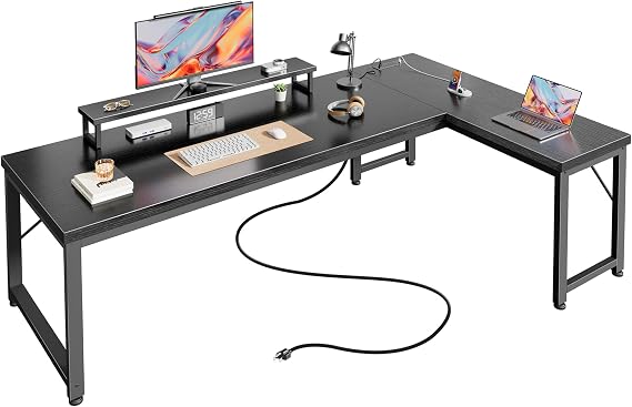Reversible L-Shaped Desk with Charging Station