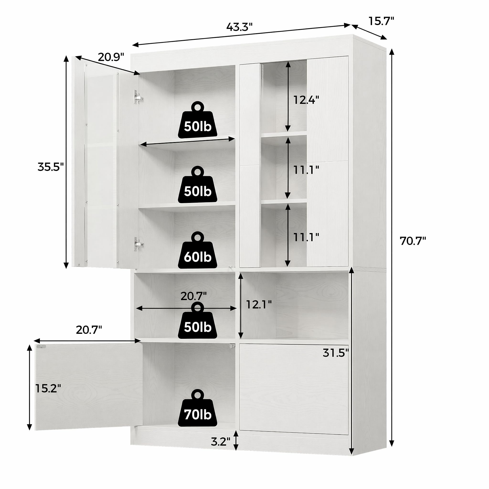 IRONCK Bookshelves and Bookcases with Doors, 71 Inch Tall Bookshelf with Storage, Book Shelf with 4 Cabinets, Display Shelves with Acrylic Doors for Living Room, Home Office