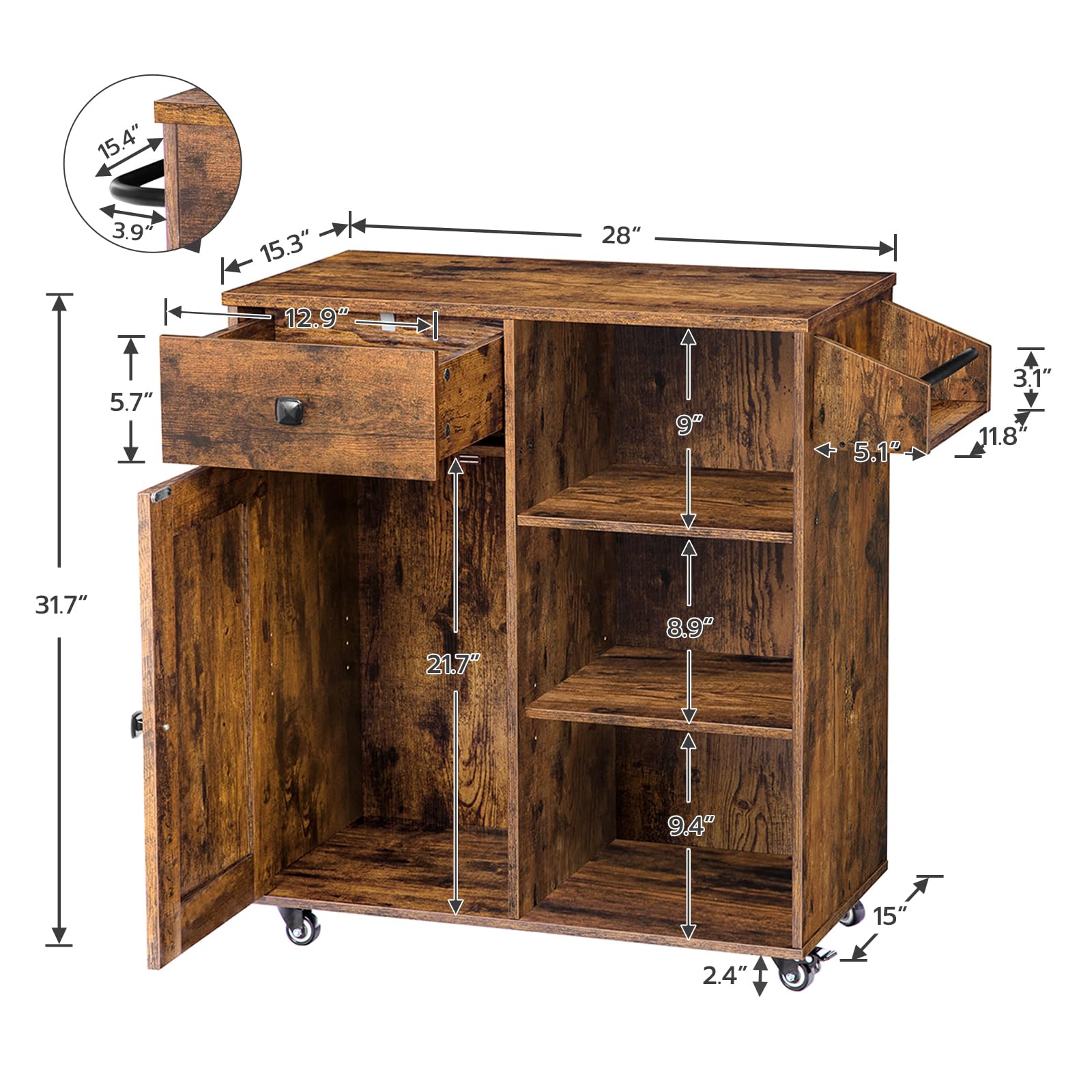Rolling Kitchen Island Cart with Storage