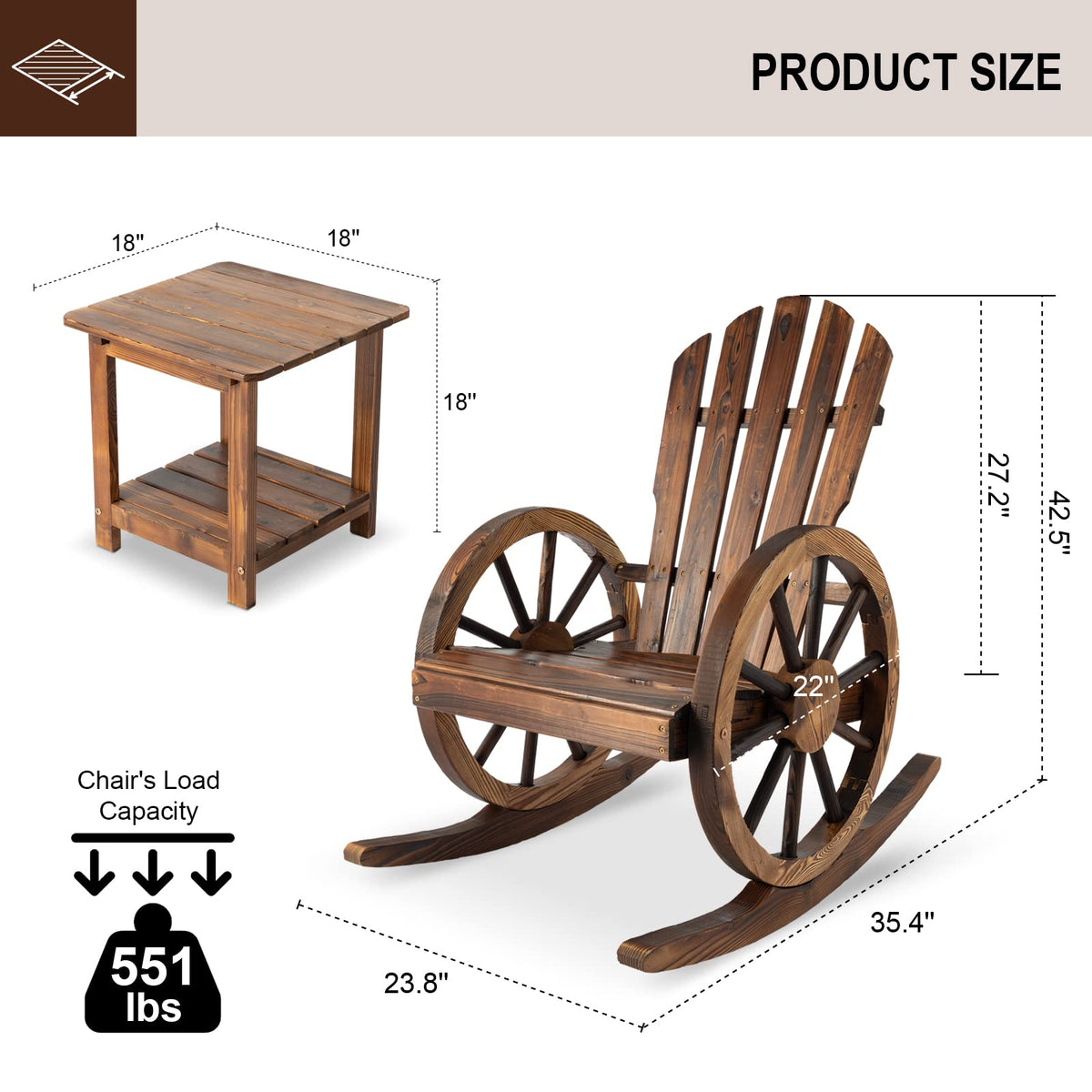 FURNDOOR 3 PCs Patio Rocking Chair Set
