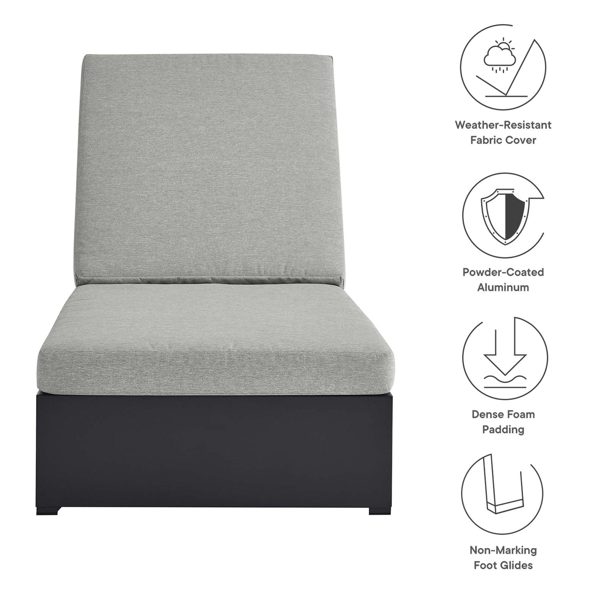 Modway Tahoe Aluminum Outdoor Chaise Lounge Gray with Weather-Resistant Cushions, Perfect Patio Sunbed or Recliner Chair for Pool Furniture