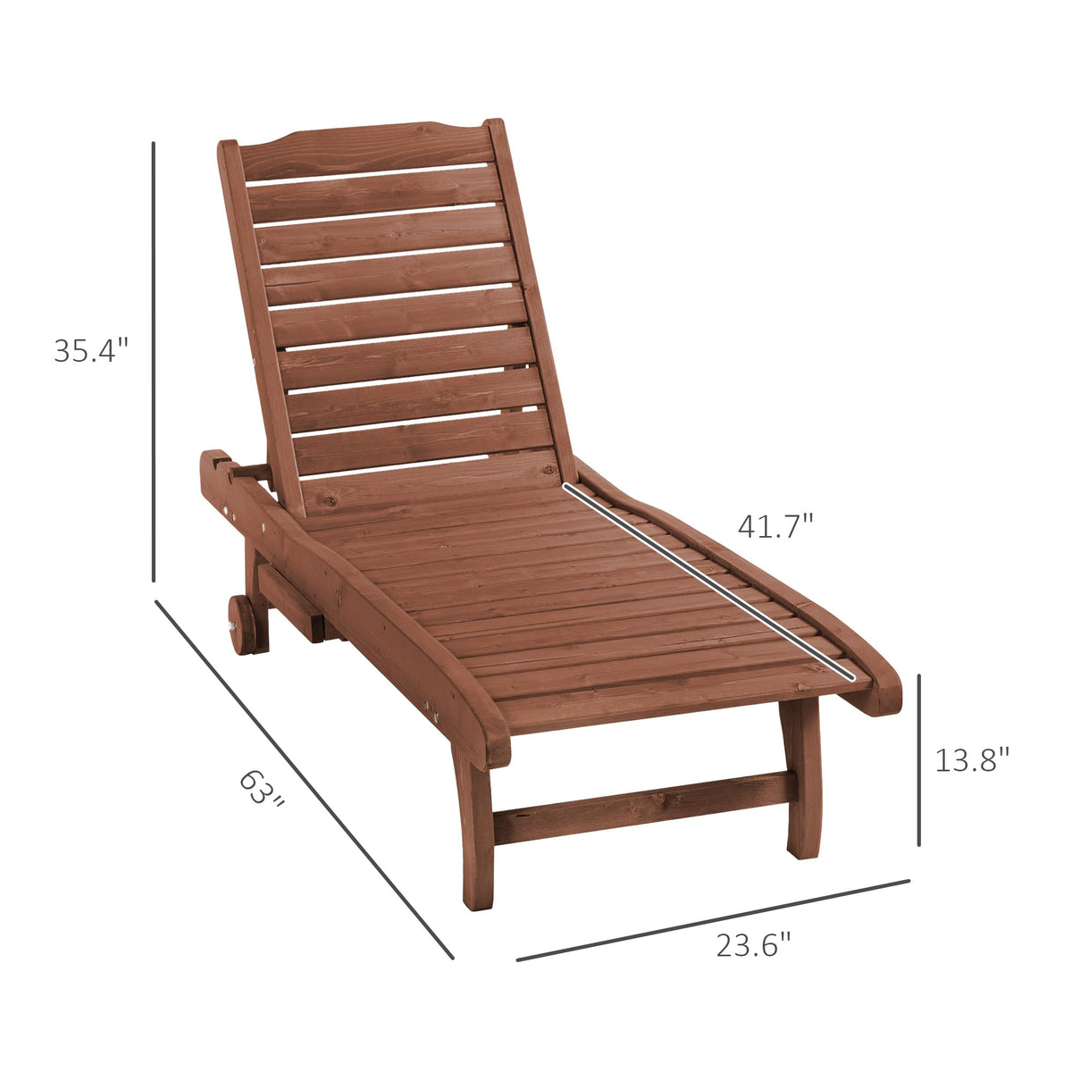 Outsunny Chaise Lounge Chair Outdoor 3-Level Adjustable Back Brown Red