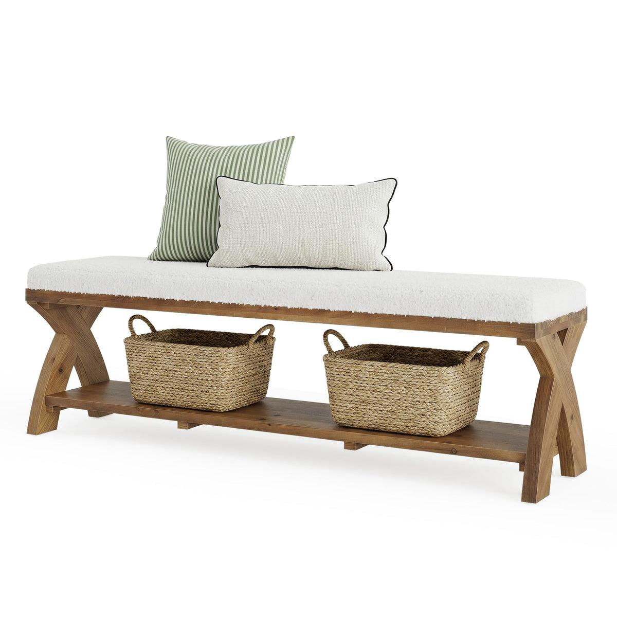 Upholstered Wood Shoe Storage Bench