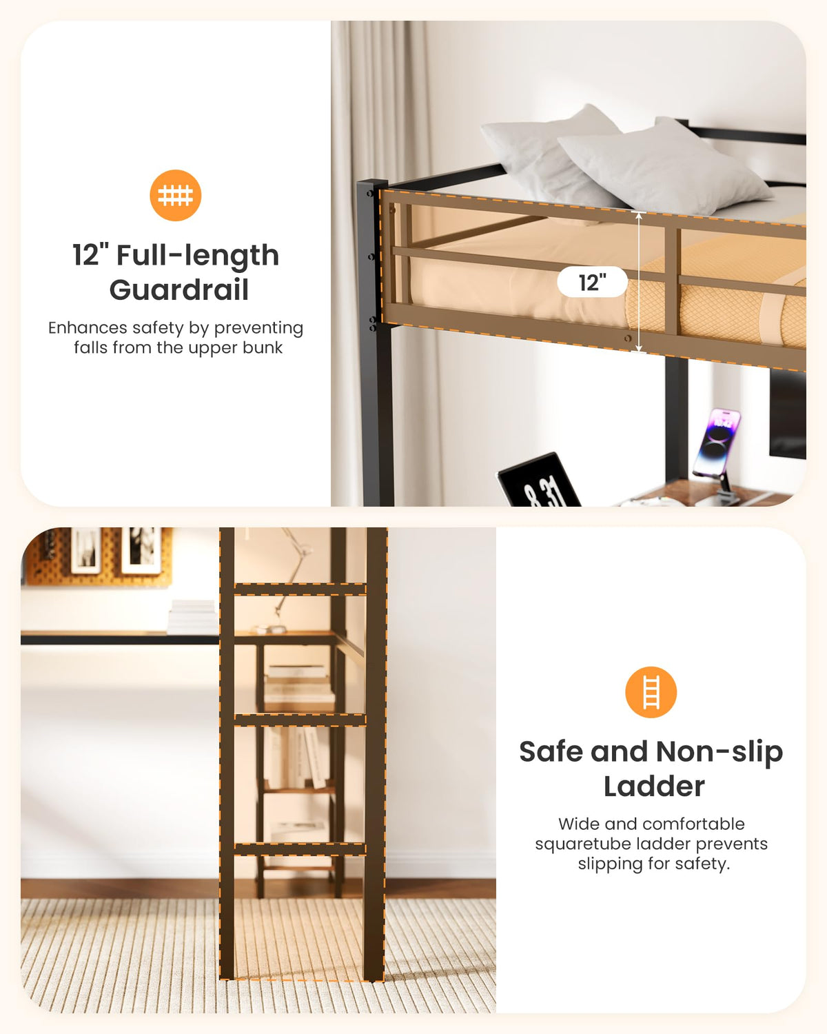 Full Loft Bed with Desk and Shelves