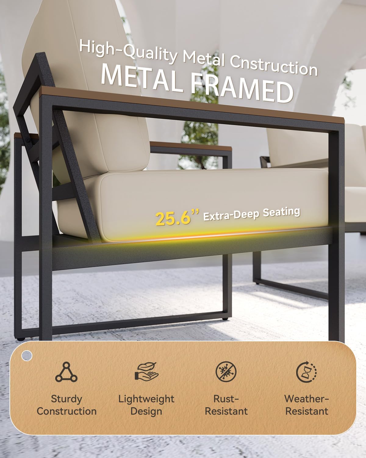 4-Piece Patio Conversation Set with Thick Cushions & Coffee Table