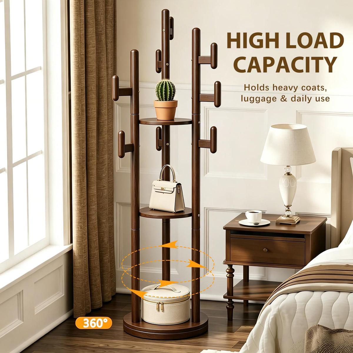 Rotating Wood Coat Rack