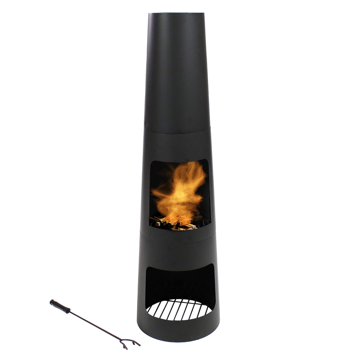 Sunnydaze Chiminea Outdoor Fireplace - Chiminea Fire Pit with Poker and Cover - Outdoor Wood-Burning Fire Pit - Black
