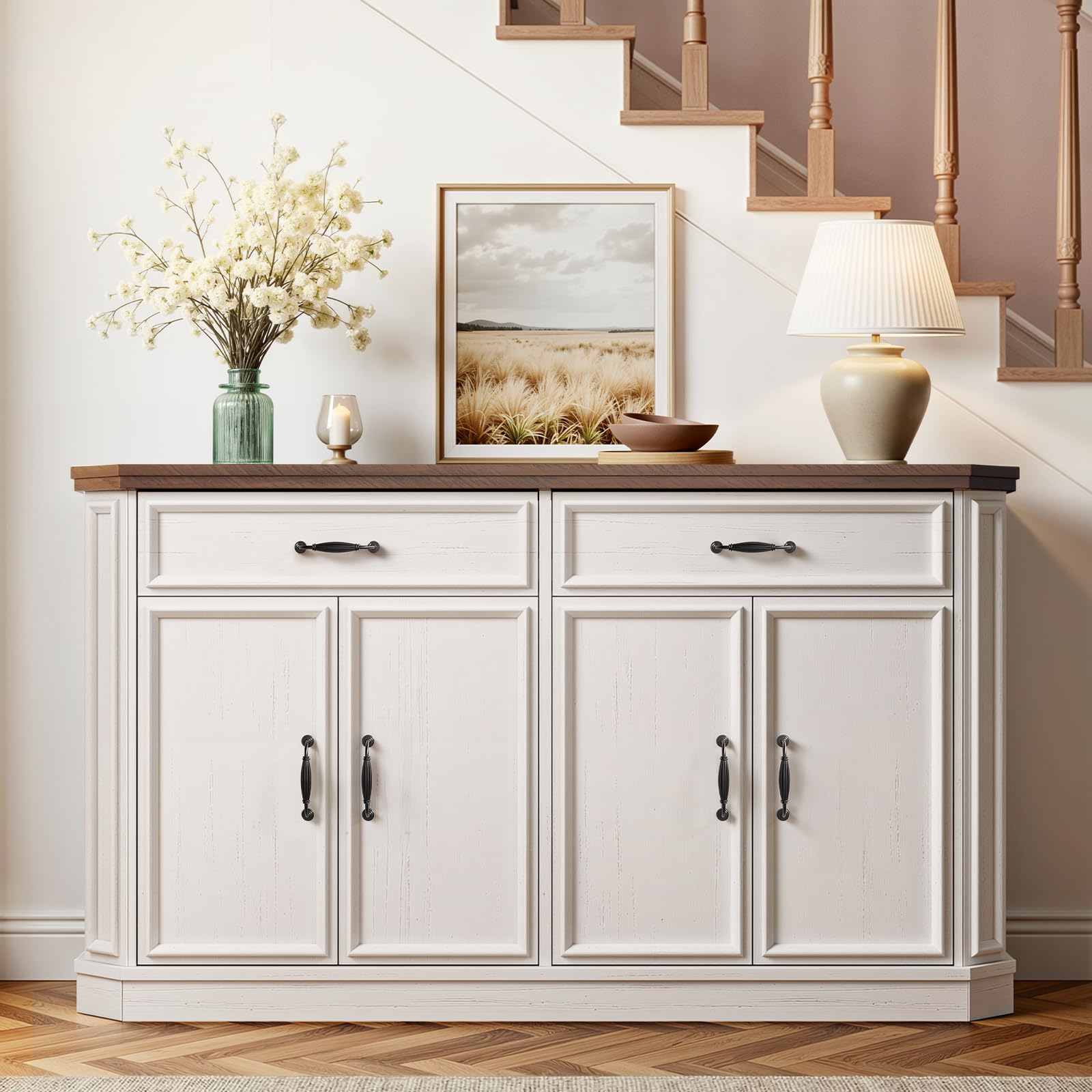 55" Sideboard Buffet Cabinet with Drawers & Adjustable Shelves
