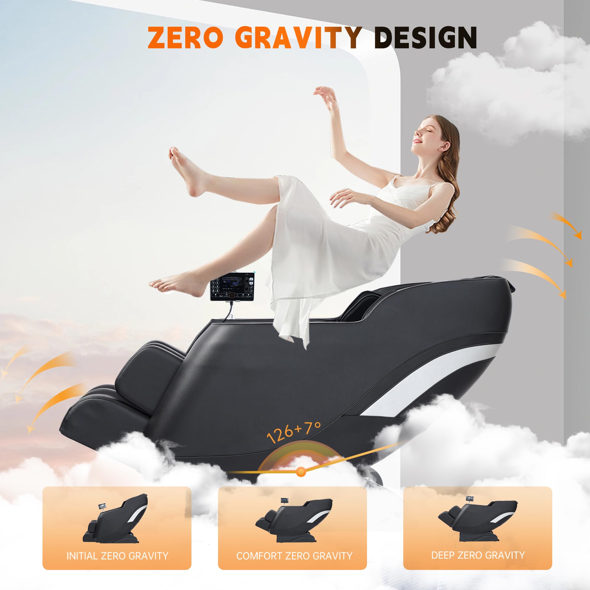 Massage Chair Full Body, Fully Assembled: with 8-Point Fixed Nodes, Zero Gravity, Waist & Leg Heating, Airbag Massage, Bluetooth Music, LED Remote, Foot Rollers, Auto Programs, Adjustable Calf