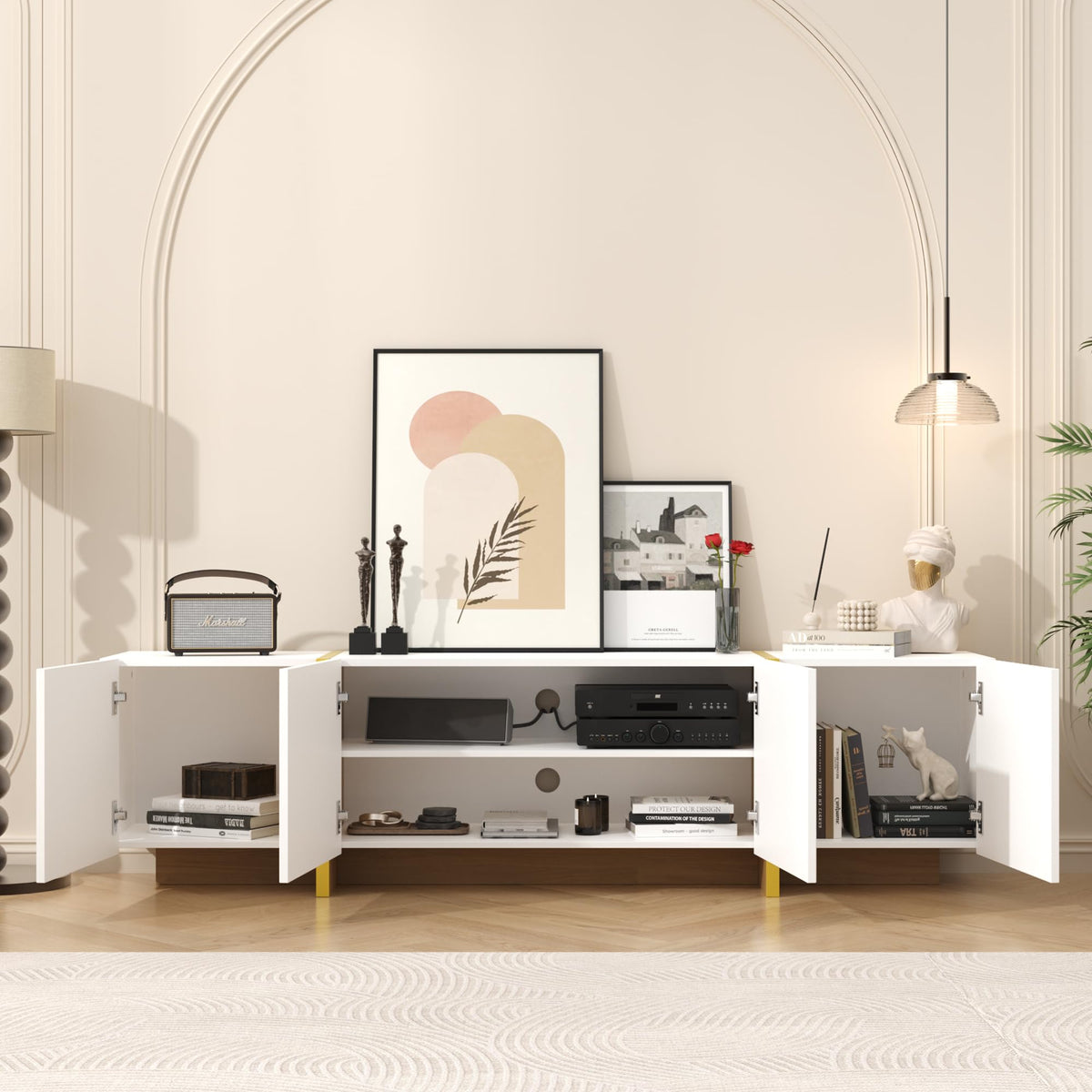 DecoFurn Luxury Fluted TV Stand for 65/70/75 Inch TV for Living Room, White