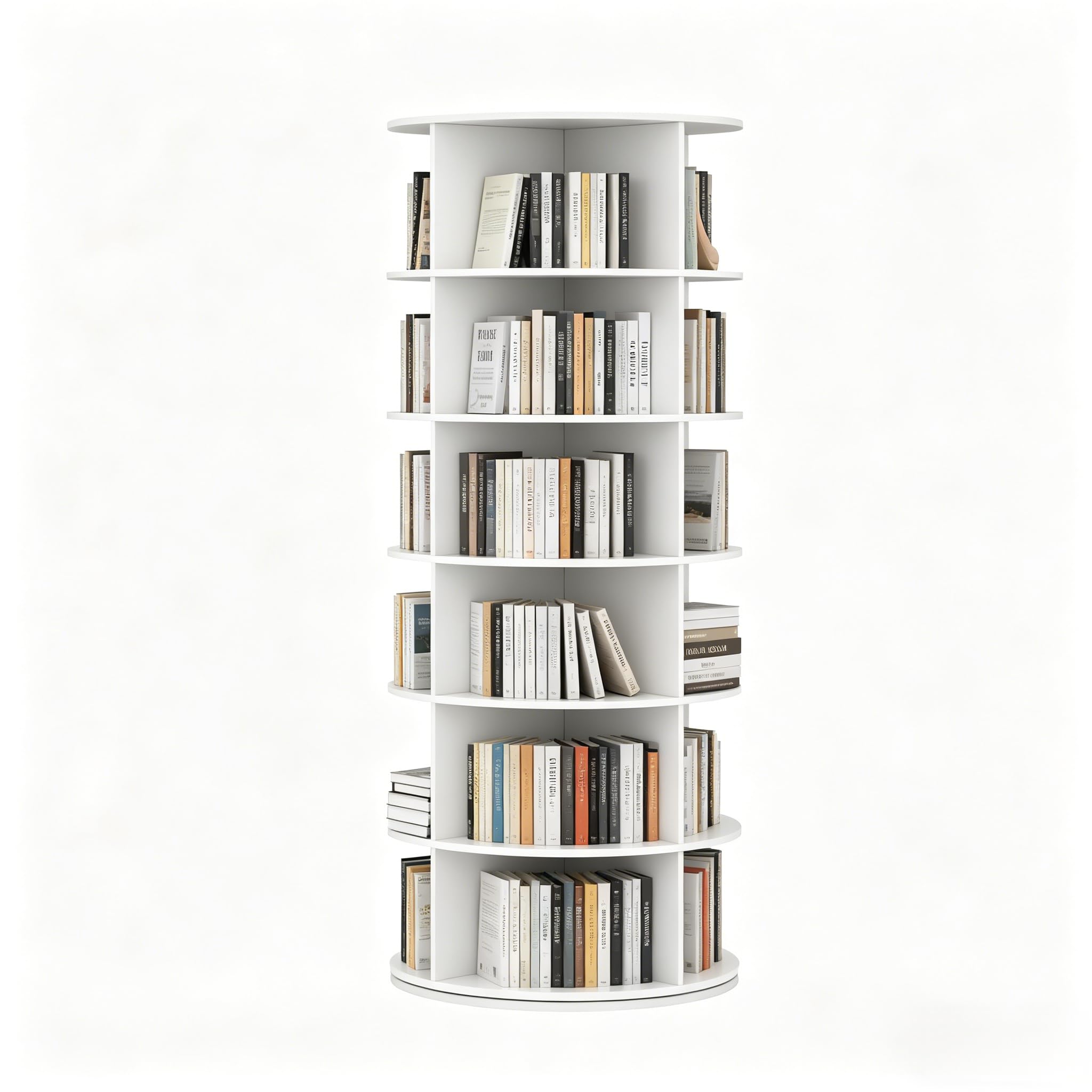 Gyfimoie Rotating Bookshelf Tower, 6-Tier Spining Corner Bookshelf 360°Revoving Bookcase Lazy Susan Storage Organizer for Kids Living Room (Pure White)