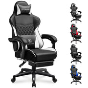 GTPLAYER Gaming Chair, High Back Leather Computer Gaming Chair with Footrest, Ergonomic Height Adjustable Office Chair with Removable Cover and Lumbar Support for Gaming & Work,White